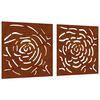 vidaXL Decor de perete 2 buc. 55x55 cm model trandafiri oțel Corten