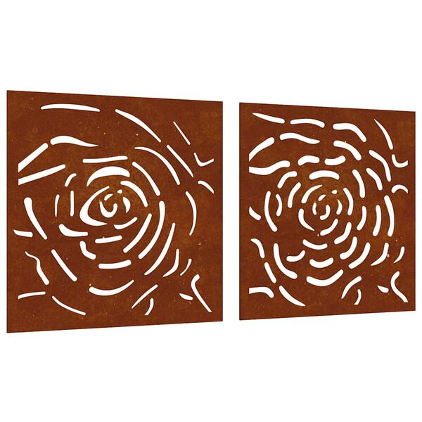 vidaXL Decor de perete 2 buc. 55x55 cm model trandafiri oțel Corten