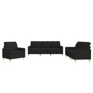 vidaXL Set de canapele cu perne, 3 piese, negru, textil