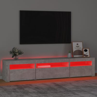 vidaXL Comodă TV cu lumini LED, gri beton, 195x35x40 cm