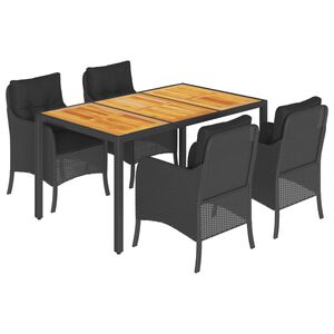 vidaXL Set mobilier de grădină cu perne, 5 piese, negru, poliratan