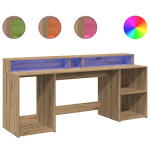 vidaXL Birou cu lumini LED stejar artizanal 200x55x91cm lemn prelucrat