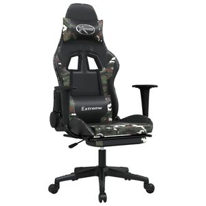 vidaXL Scaun de gaming cu suport picioare, negru/camuflaj, piele eco