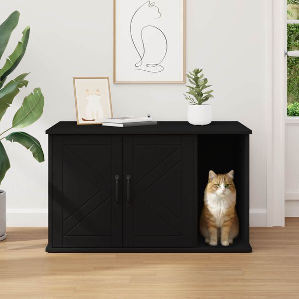 vidaXL Casa pentru pisici Negru 85 x 55 x 50 cm Lemn compozit