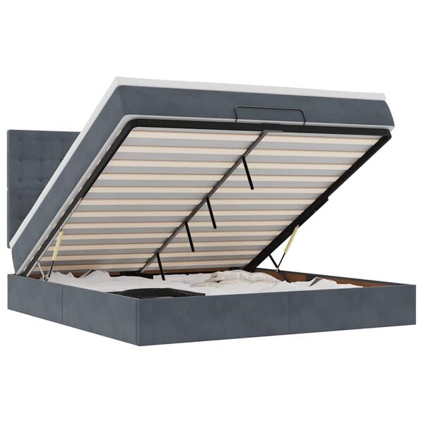vidaXL Cadru de pat otoman cu saltele Gri &icirc;nchis 180x200cm catifea