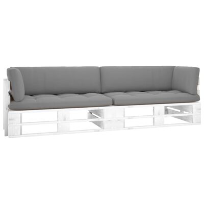 vidaXL Canapea din paleți cu 2 locuri, cu perne, alb, lemn pin tratat