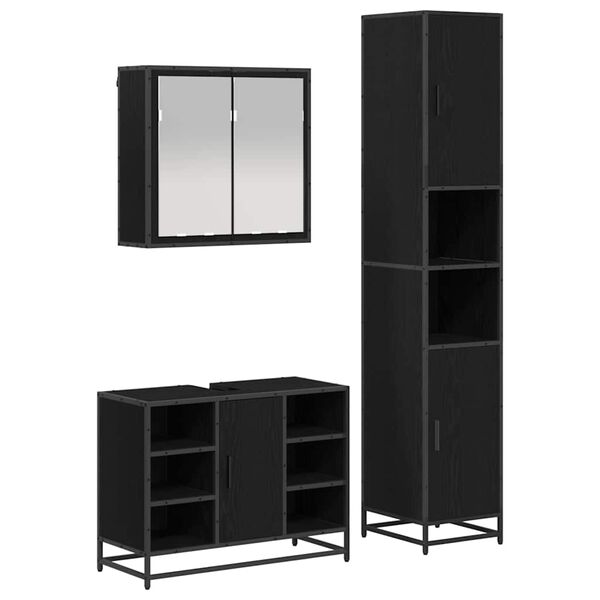 vidaXL Set de mobilier pentru baie 3 pcs Stejar Negru Lemn compozit