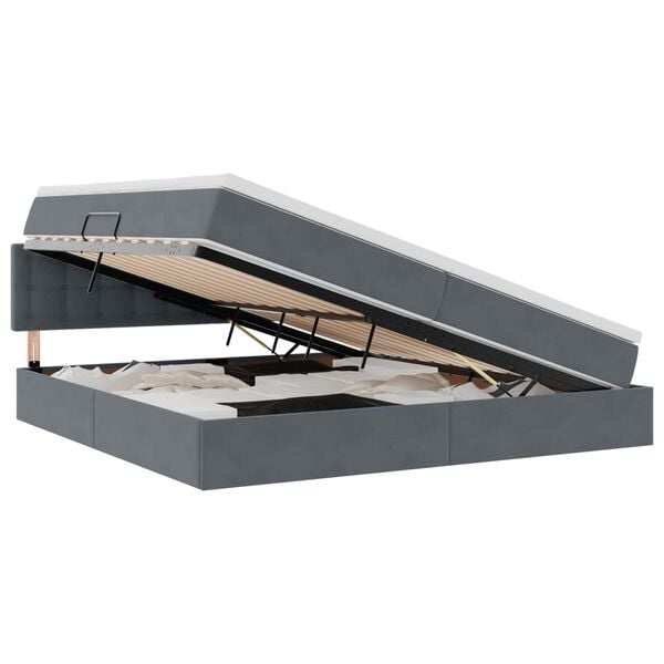 vidaXL Pat cu storage cu saltea Gri &icirc;nchis 200 x 200 cm Catifea