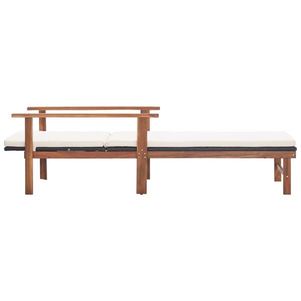 vidaXL Șezlong cu pernă, negru, poliratan și lemn masiv de acacia