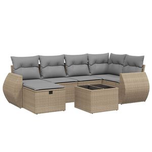 vidaXL Set canapele de grădină, 7 piese, cu perne, bej, poliratan