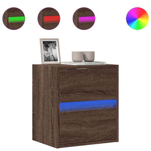 vidaXL Comodă TV de perete cu lumini LED, stejar maro, 41x31x45 cm