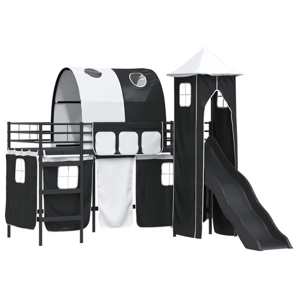 vidaXL Cadru de pat supraetajat pentru copii Negru 74,5 x 190 cm Metal