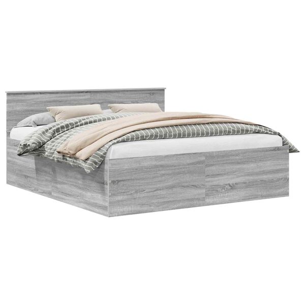 vidaXL Cadru de pat cu headboard Gri Sonoma 200 x 200 cm Lemn compozit