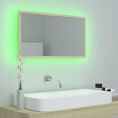 vidaXL Oglindă de baie cu LED, stejar sonoma, 80x8,5x37 cm, acril