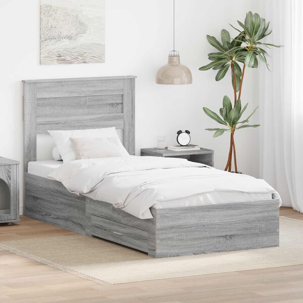 vidaXL Cadru de pat cu headboard Gri Sonoma 90 x 200 cm Lemn compozit