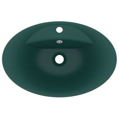 vidaXL Chiuvetă lux preaplin verde închis mat 58,5x39 cm ceramică oval
