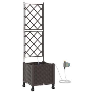 vidaXL Ghiveci de grădină cu irigație și roți Maro 40 x 40 x 148 cm PP
