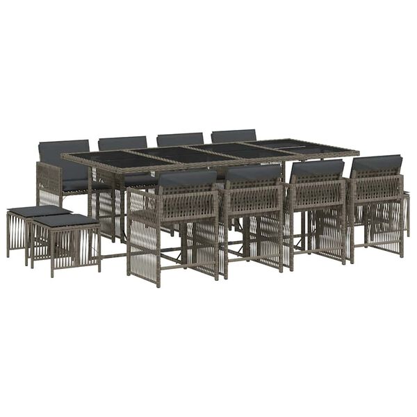 vidaXL Set mobilier de grădină cu perne, 13 piese, gri, poliratan