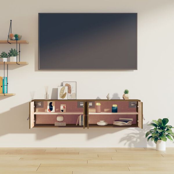 vidaXL Dulapuri de perete 2 buc. maro miere 60x30x30 cm lemn masiv pin
