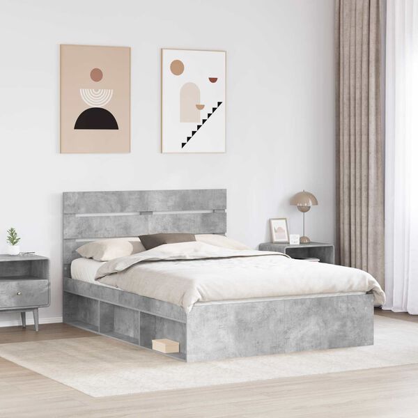 vidaXL Cadru de pat cu headboard Beton 140 x 190 cm Lemn de pin masiv
