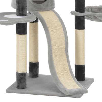 vidaXL Ansamblu pentru pisici cu stâlpi din funie de sisal, gri, 145cm