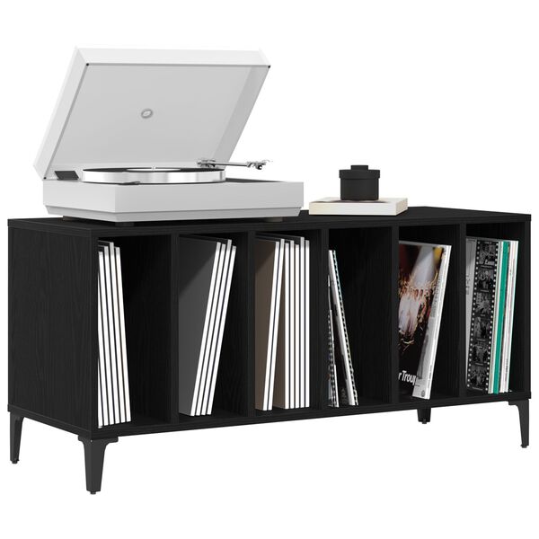 vidaXL Dulap pentru discuri de vinil Stejar Negru 100 x 38 x 48 cm
