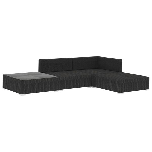 vidaXL Set mobilier de grădină cu perne, 4 piese, negru, poliratan