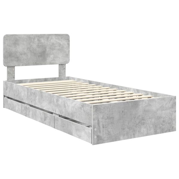vidaXL Cadru de pat cu headboard Gri Beton 100 x 200 cm Lemn prelucrat