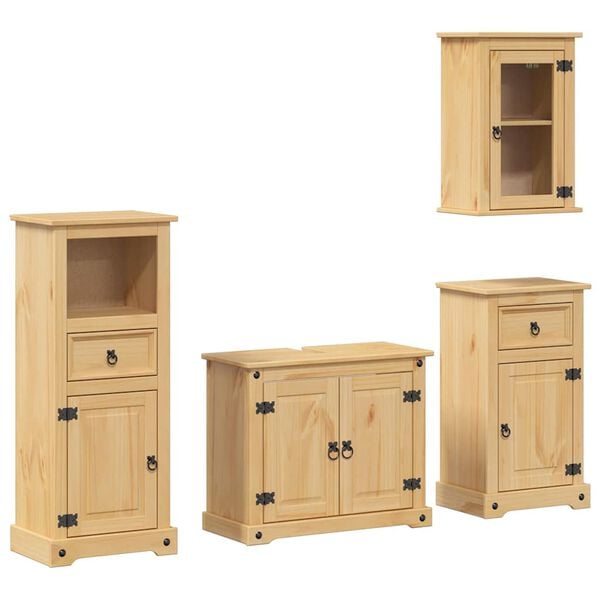 vidaXL Set mobilier de baie &bdquo;Corona&rdquo;, 4 piese, lemn masiv de pin