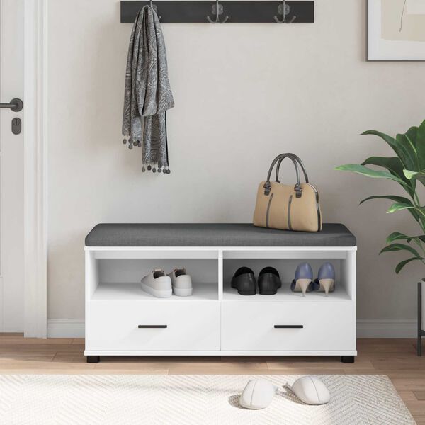 vidaXL Bancă pentru hol cu pernă cu sertar Alb 100 x 38 x 46 cm