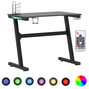 vidaXL Birou de gaming LED cu picioare &icirc;n formă de Z negru 90x60x75 cm