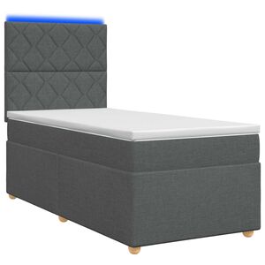 vidaXL Pat cu arcuri LED și saltea Gri &icirc;nchis 90 x 190 cm Țesătură