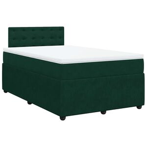 vidaXL Pat box spring cu saltea, verde &icirc;nchis, 120x190 cm, catifea