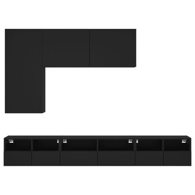 vidaXL Comode TV de perete, 5 piese, negru, lemn prelucrat