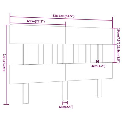vidaXL Tăblie de pat, gri, 138,5x3x81 cm, lemn masiv de pin