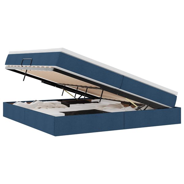 vidaXL Pat cu saltea și spațiu de depozitare albastru 200 x 200 cm