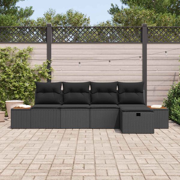 vidaXL Set de canapele pentru grădină cu pernă 5 pcs Negru Rattan poli