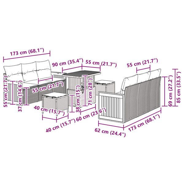 vidaXL Set de canapele pentru grădină cu pernă 11 pcs Negru poliratan