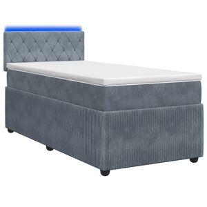 vidaXL Pat box spring cu saltea și LED Gri &icirc;nchis 90 x 190 cm Catifea