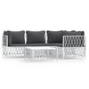 vidaXL Set mobilier de grădină, 5 piese, cu perne, alb, oțel