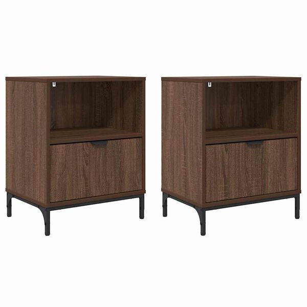 vidaXL Mese de noptieră cu sertar 2 pcs Stejar brun 49 x 36 x 61 cm
