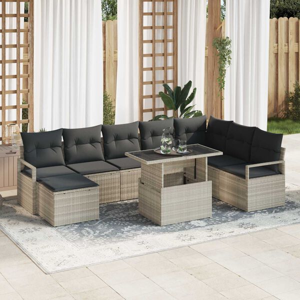 vidaXL Set de canapele pentru grădină 9 pcs Gri deschis Rattan poli