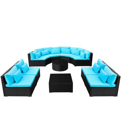 vidaXL Set mobilier de grădină cu perne, 13 piese, albastru, poliratan