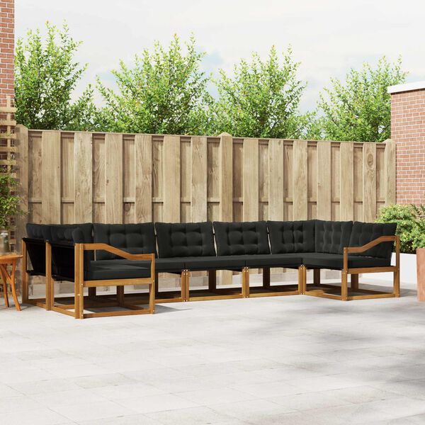 vidaXL Set de canapele de exterior cu pernă 7 pcs Natural și Negru