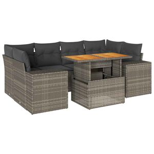 vidaXL Set canapele de grădină, 7 piese, cu perne, gri, poliratan