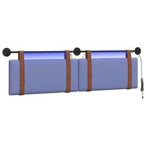 vidaXL Tăblie de pat suspendată Cu lumină LED Albastru Jeans PU antic