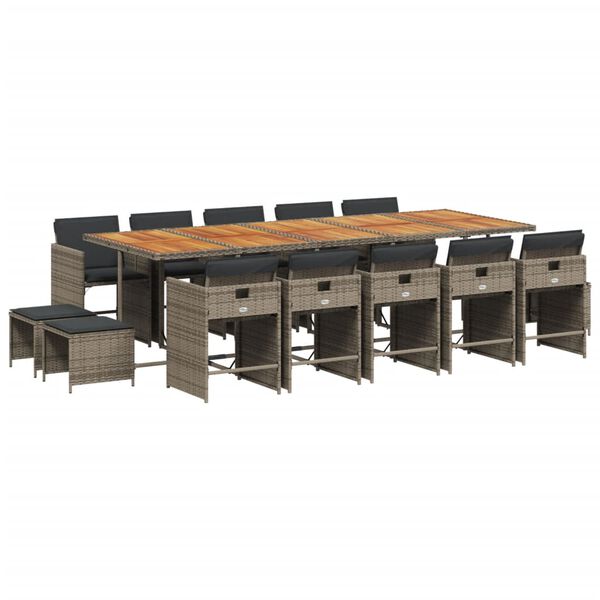 vidaXL Set mobilier de grădină cu perne, 15 piese, gri, poliratan