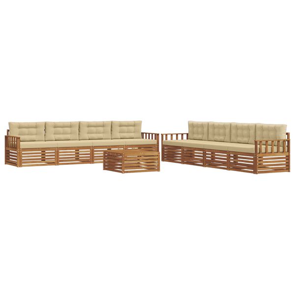 vidaXL Set de canapele de exterior cu pernă 9 pcs Natural și Bej