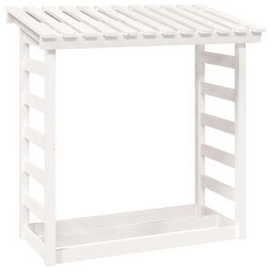 vidaXL Rastel pentru lemne de foc, alb, 108x64,5x110cm, lemn masiv pin