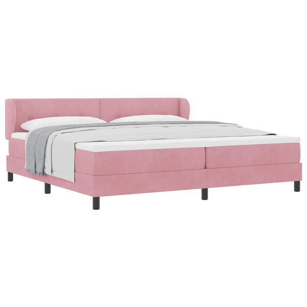 vidaXL Pat cu arcuri cu saltea cu headboard Roz 200 x 200 cm Catifea